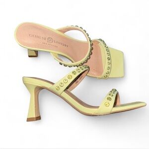 Chinese Laundry Pastel green Kitten Heels with embellished straps and square toe